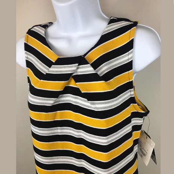 Liz Claiborne Yellow Navy & Grey Stripe Dress Sz 6 - Picture 2 of 5